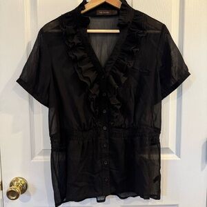 The Limited Black Sheer Ruffle Blouse Romantic Short Sleeve Size Large